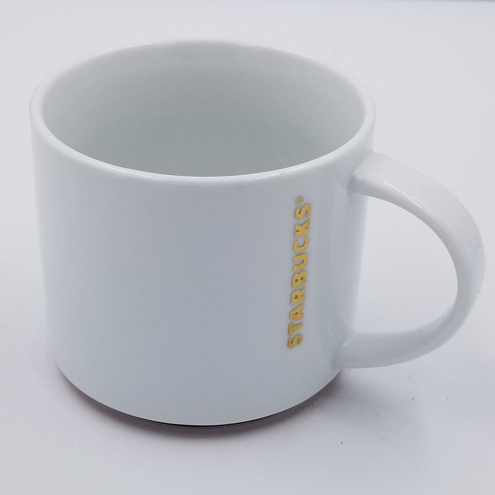 Starbucks 2012 Stackable 16 fl. oz. Mug Gold Logo White With Red Stripe